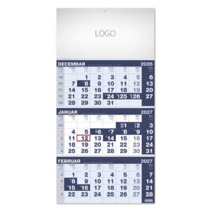 Zidni kalendar, 3 x 12 listova, tromesečni, trodelni