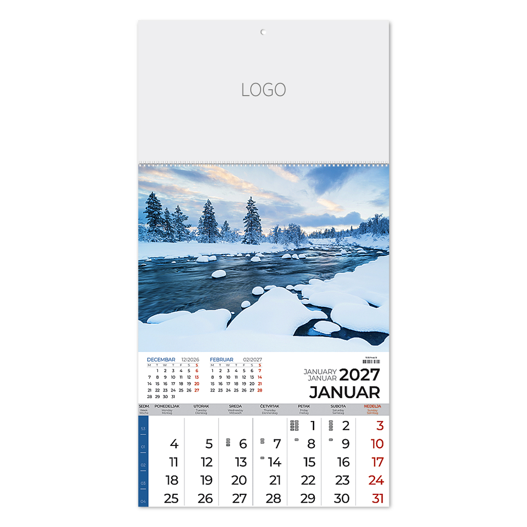Zidni kalendar: 12 listova, mesečni