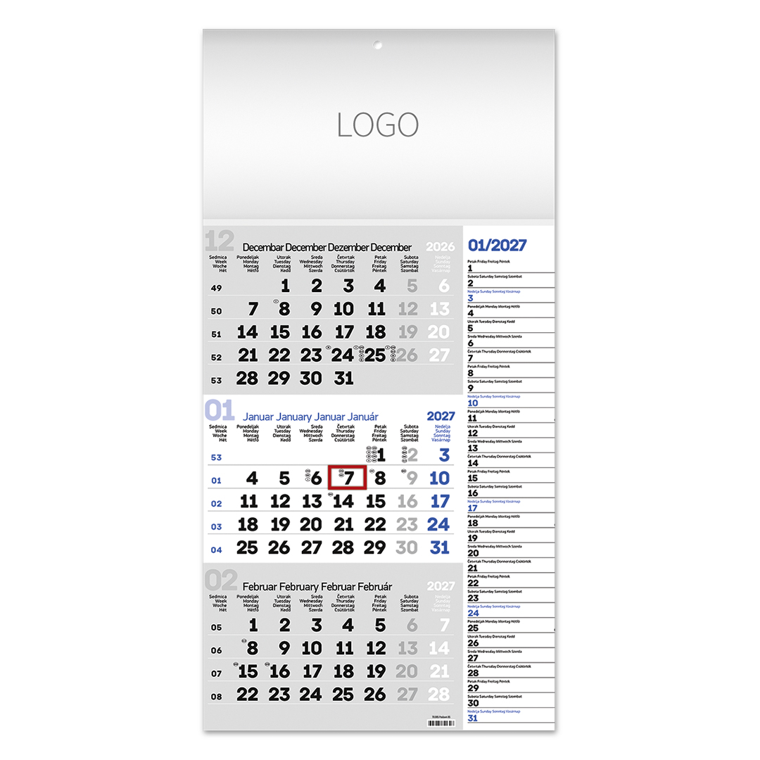 Zidni kalendar: 12 listova, tromesečni, jednodelni